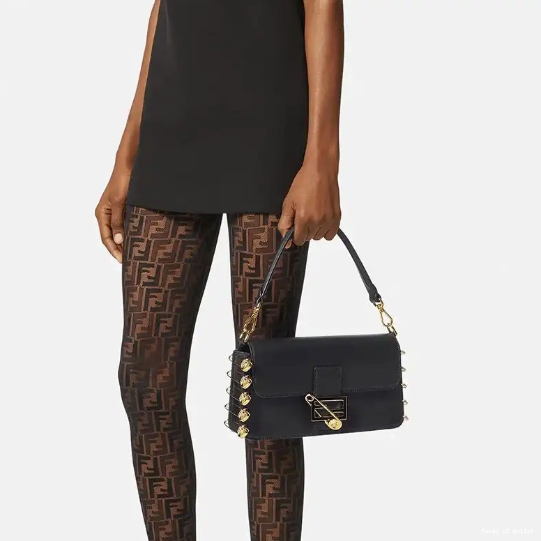 Cheap Baguette Medium Black with In Brooches Fendi Leather Pin Calf Bag Fendace 0407 HOT SALE